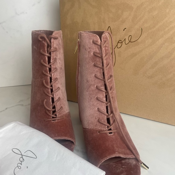 JOIE lakia blush velvet peep toe lace up boots sz 39 Womens New no box Victorian - Picture 7 of 7